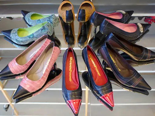 Colorful designer shoe collection in the studio